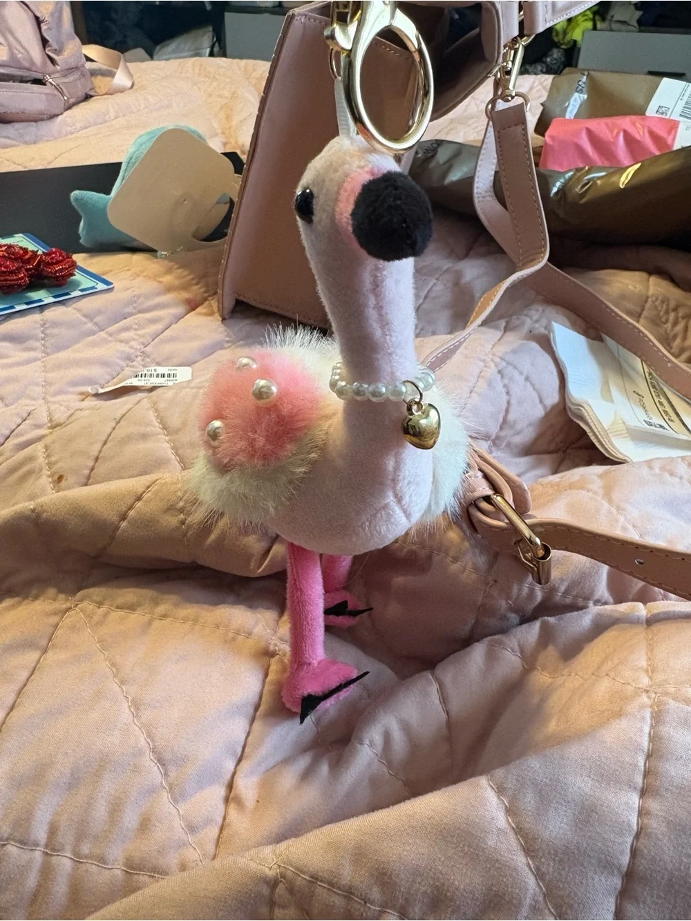 Natasha flamingo plush pink bag charm/keychain- adorable TikTok viral bag charm